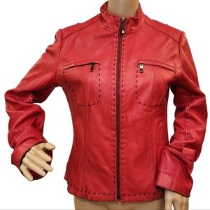 Alexander Julian red leather jacket